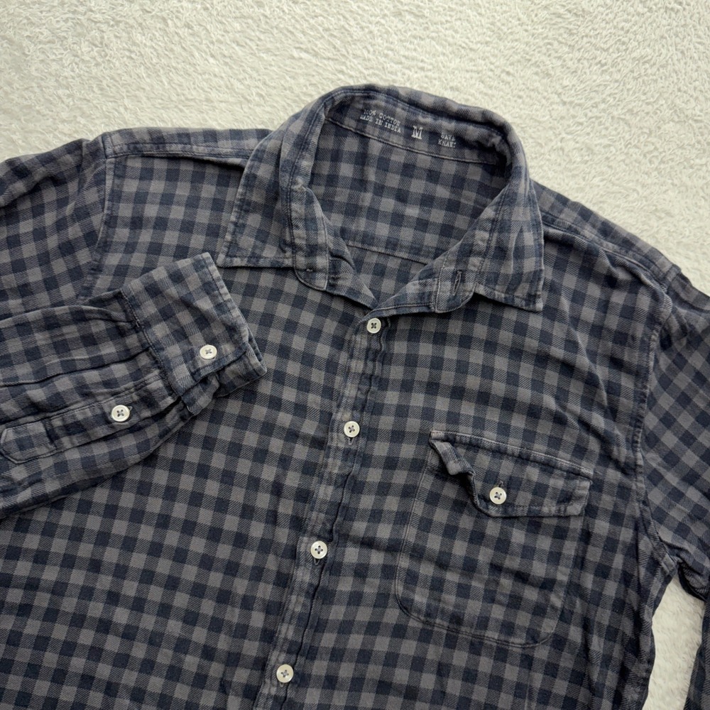 Save Khaki United Mens Grey Navy Gingham Cotton Button Down Shirt Size M